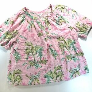 Crown & Ivy Women's Hawaiian Shirt Short Sleeve Pink Tropical Beach Vacay M